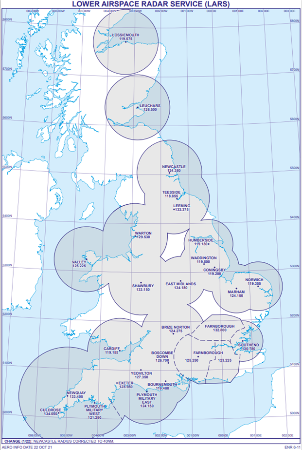 Image of lower airspace radar service areas
