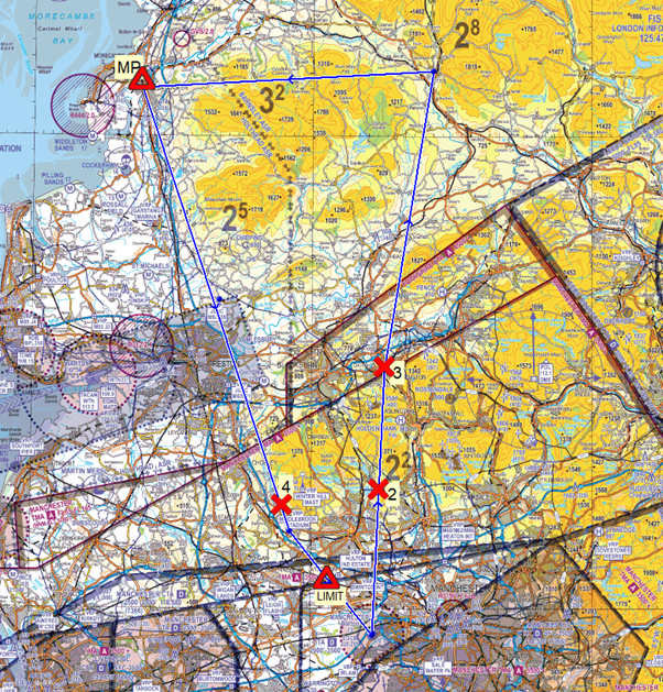 Chart area with additional marker 15 NM from the edge of Warton MATZ